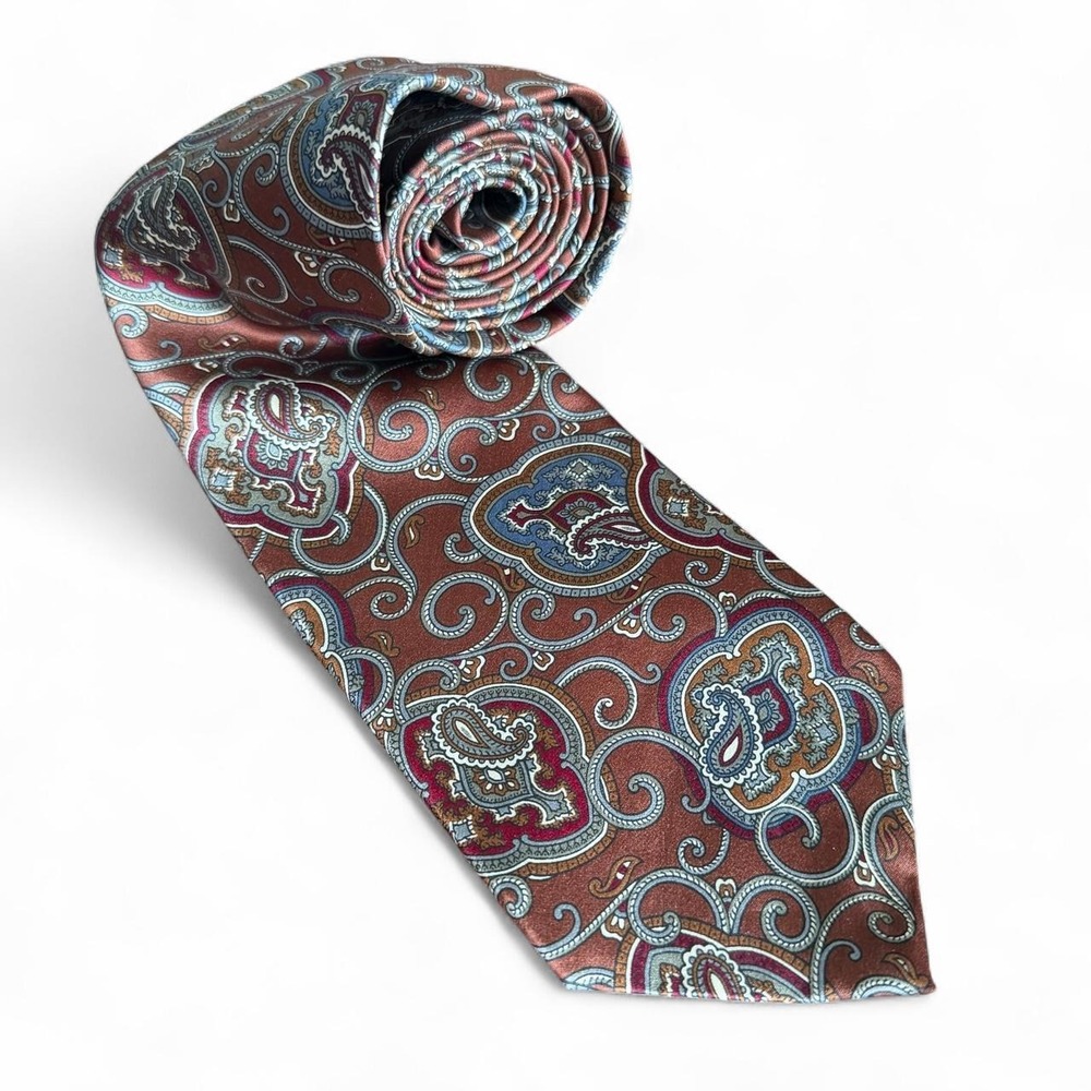 Vintage Oscar De La Renta Brown Paisley 100%‎ Silk Tie menswear formal